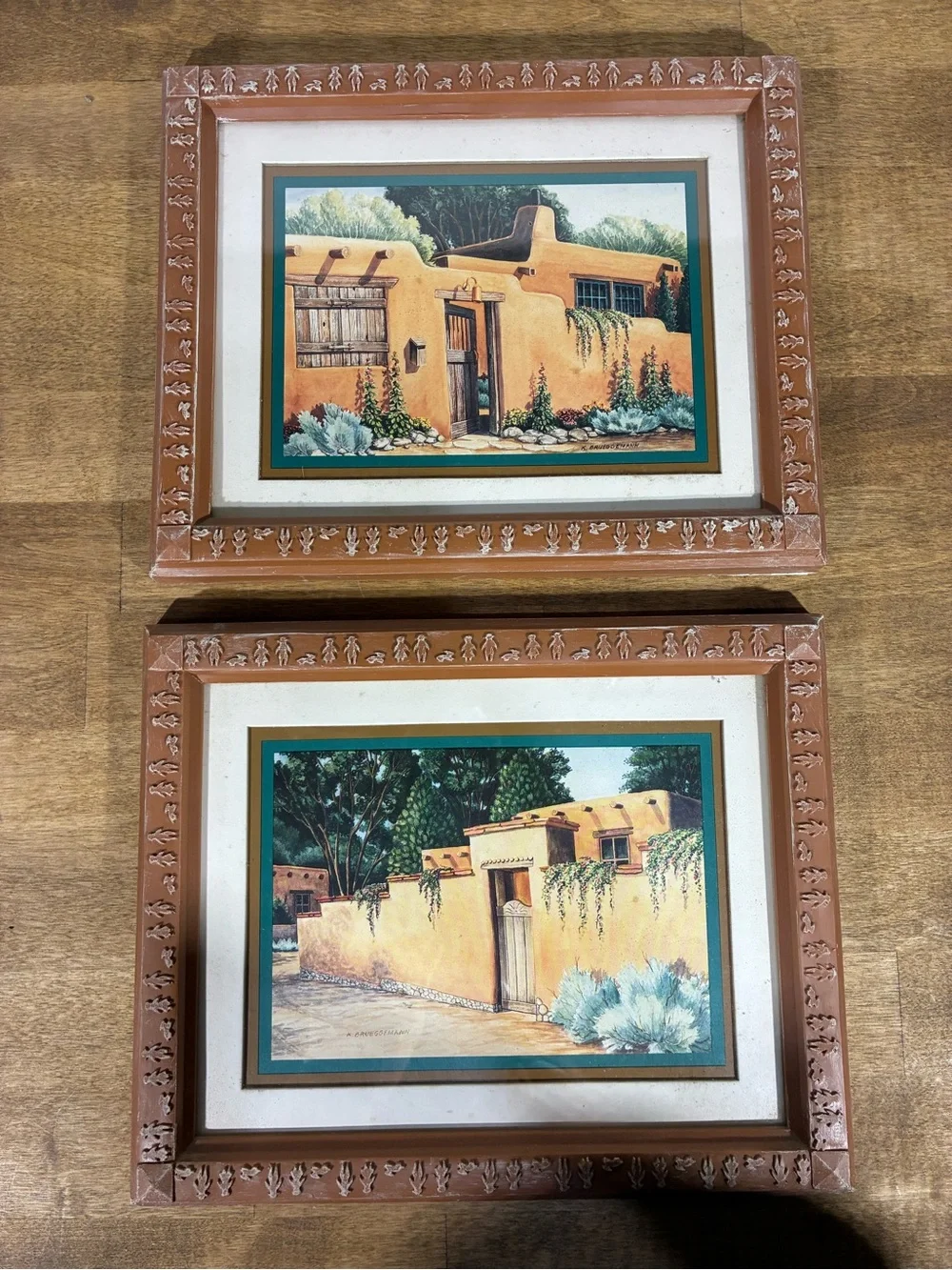 1992 K Brueggemann HOMCO Southwestern Adobe Prints Set 2 Framed Wall Art